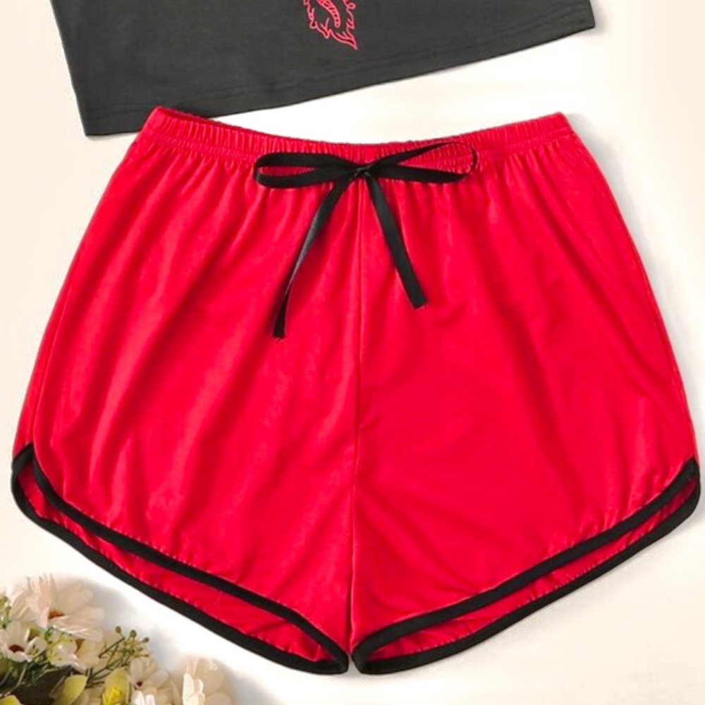 Red Polyester Shorts